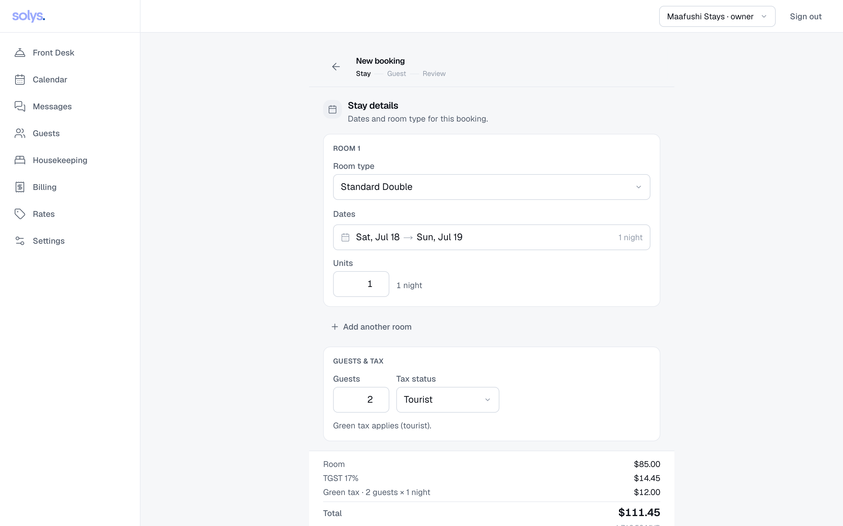 New booking flow, stay step
